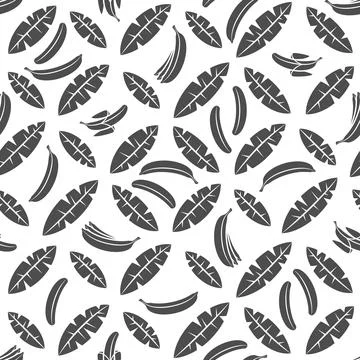 Seamless pattern with black and white palm leaves and bananas. Stock Illustration