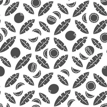 Seamless pattern with black and white palm leaves and coconuts. Stock Illustration