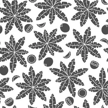Seamless pattern with black and white palm trees and coconuts. Stock Illustration