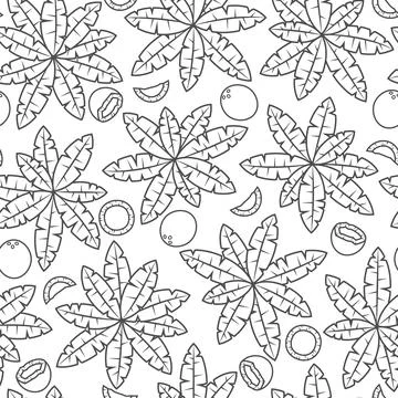Seamless pattern with black and white palm trees and coconuts. Stock Illustration