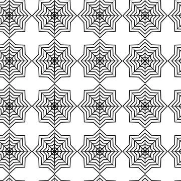 Seamless pattern of black and white abstract snowflakes. Outline drawing. Vector 库存插图
