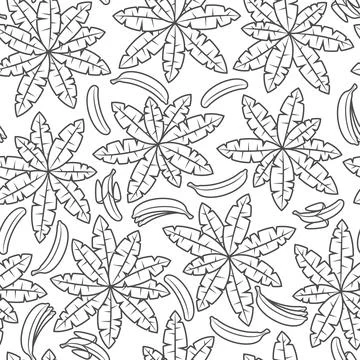 Seamless pattern with black and white palm and bananas. Stock Illustration