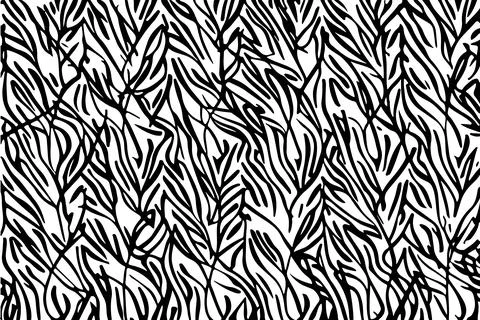 Seamless pattern with black and white plants print on white background Stock Illustration