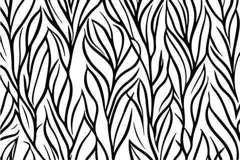 Seamless pattern with black and white doodle leaves on white background Stock Illustration