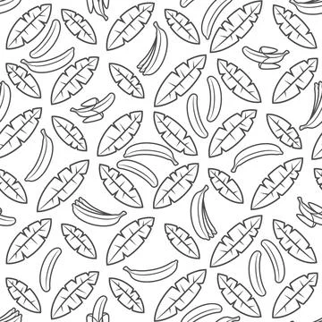 Seamless pattern with black and white palm leaves and bananas. Stock Illustration