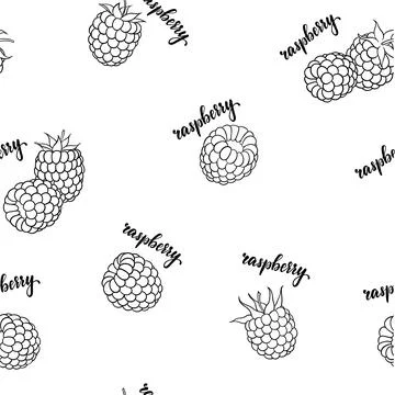 Seamless pattern black and white raspberries with lettering text raspberry... Stock Illustration