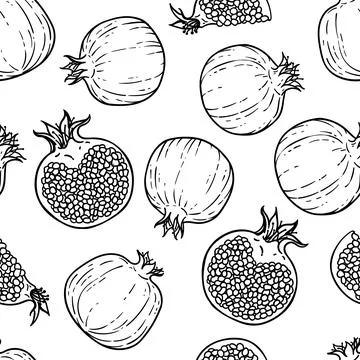 Seamless pattern of Black and white pomegranates. Healthy vegetarian food. .. Stock Illustration