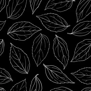 Seamless pattern black and white leaves background. Hand-drawn in sketch an.. Stock Illustration