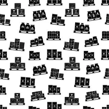 Seamless pattern of black and white warehouse cargo including stacked boxes.. 库存插图