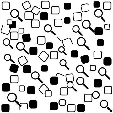 Seamless pattern of black and white magnifying glass icons scattered with s.. Stock Illustration