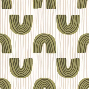 Seamless pattern with black and yellow rainbows. White background with pink l Illustrazione stock