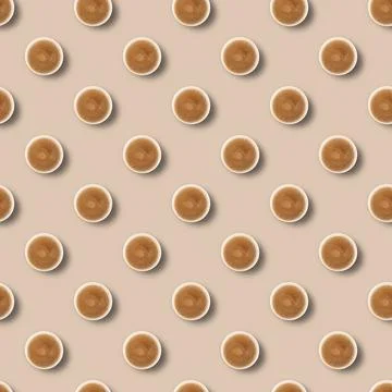 Seamless pattern with black aromatic coffee in a paper craft cup 스톡 사진