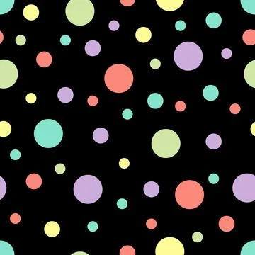 Seamless pattern. Black background with colorful circles . Vector illustration. Illustrazione stock
