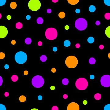 Seamless pattern. Black background with colorful circles . Vector illustration. Illustrazione stock