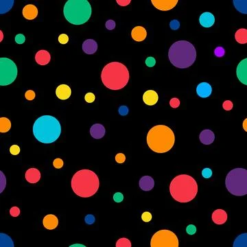 Seamless pattern. Black background with colorful circles . Vector illustration.	 스톡 일러스트