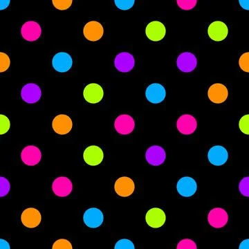 Seamless pattern. Black background with colorful circles . Vector illustration.	 Stock Illustration
