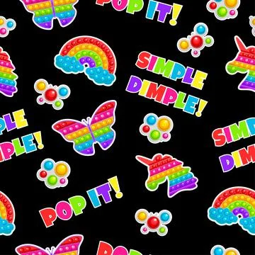 Seamless pattern on a black background with fashionable anti-stress games. Stock Illustration