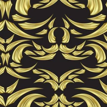 Seamless pattern on a black background of gold triangles with highlights Stock Illustration
