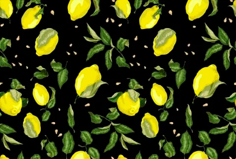 Seamless Pattern on the black background for texrile and print with citrus le Stock Illustration