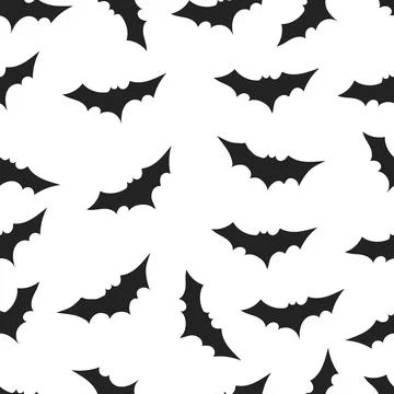 Seamless Pattern Black Bats Silhouette Flying Halloween Background.Vector I.. Stock Illustration