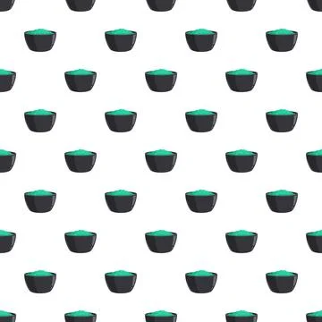Seamless pattern with black bowls holding green spa salt Stock Illustration