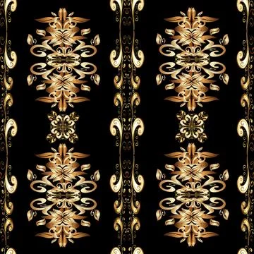 Seamless pattern on black, brown and beige colors with golden elements. Vector o Stock Illustration