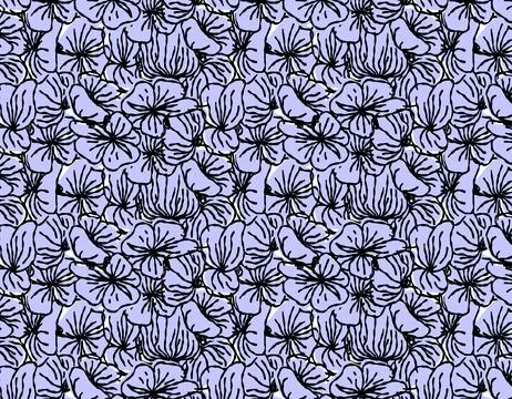 Seamless pattern with black brush flowers. Ink drawing of wild plants, herb.. Stock Illustration