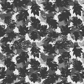 Seamless pattern black camouflage leaves grunge Stock Illustration