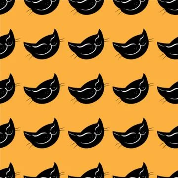 Seamless pattern black cat head Stock Illustration
