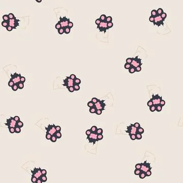 Seamless pattern black cat paw cartoon vector Stock Illustration