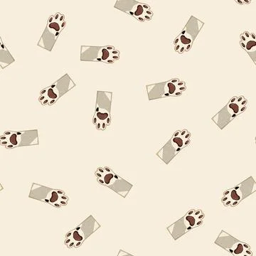 Seamless pattern black cat paw cartoon vector Stock Illustration