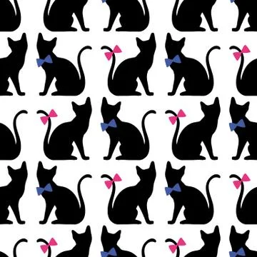Seamless pattern with black cat silhouette Stock Illustration