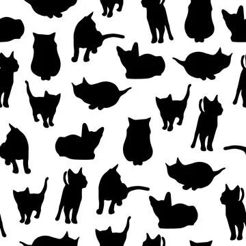 Seamless pattern with black cat silhouettes Stock Illustration