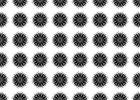 Seamless pattern with black circular floral mandala elements on white backg.. Stock Illustration