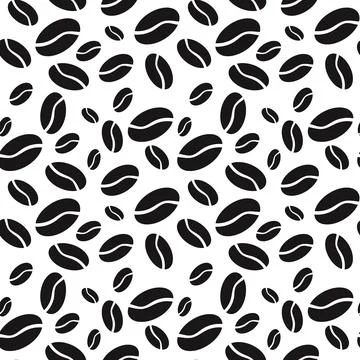 Seamless pattern of black coffee beans on a white background, wallpaper Stock Illustration