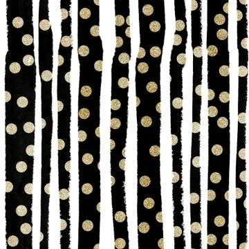 Seamless pattern black color stripes and gold circles in grunge style on a white Stock Illustration