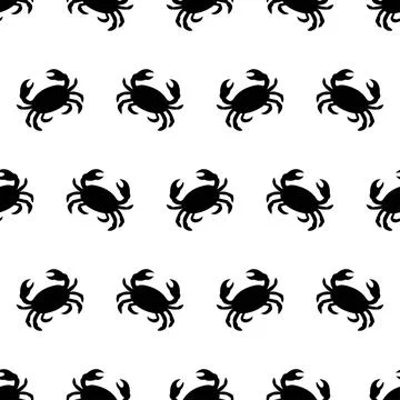 Seamless pattern with black crab silhouettes on white background.	 스톡 일러스트