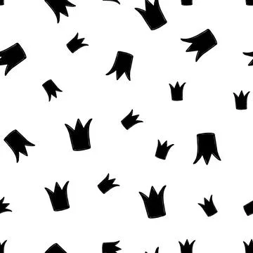 Seamless pattern with black crown silhouette on white background. Doodle vector Illustrazione stock