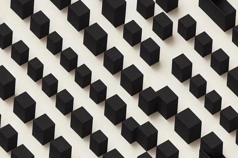 Seamless pattern, black cubes with shadows on white. 3d render. Stock Illustration