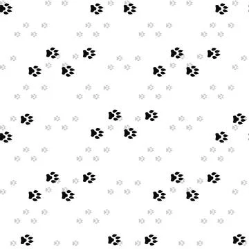 Seamless pattern with black dog track isolated on white background. Animal .. Illustrazione stock
