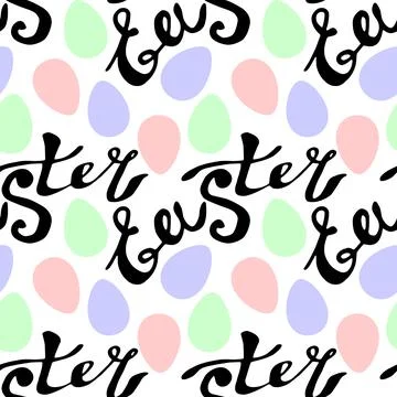 Seamless pattern of black Easter lettering and ornamental eggs. Vector pastel Illustrazione stock