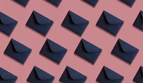 Seamless pattern black envelopes on pink background Stock Photos