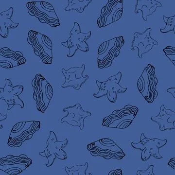 Seamless Pattern with Black Fish on Blue Background. Stock Illustration