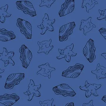Seamless Pattern with Black Fish on Blue Background. Stock Illustration