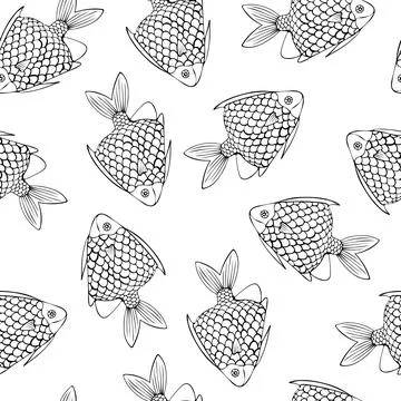Seamless Pattern with Black Fish on White Background. Stock Illustration