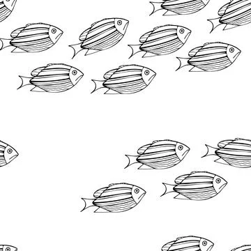 Seamless Pattern with Black Fish on White Background. 스톡 일러스트