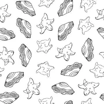 Seamless Pattern with Black Fish on White Background. Illustrazione stock