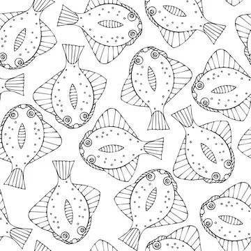 Seamless Pattern with Black Fish on White Background. Stock Illustration