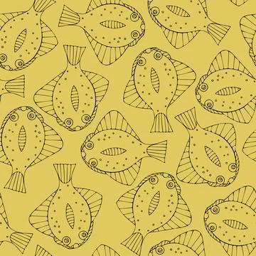 Seamless Pattern with Black Fish on Yellow Background. Stock Illustration