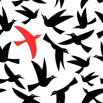 Seamless pattern of black flying birds Stock Illustration